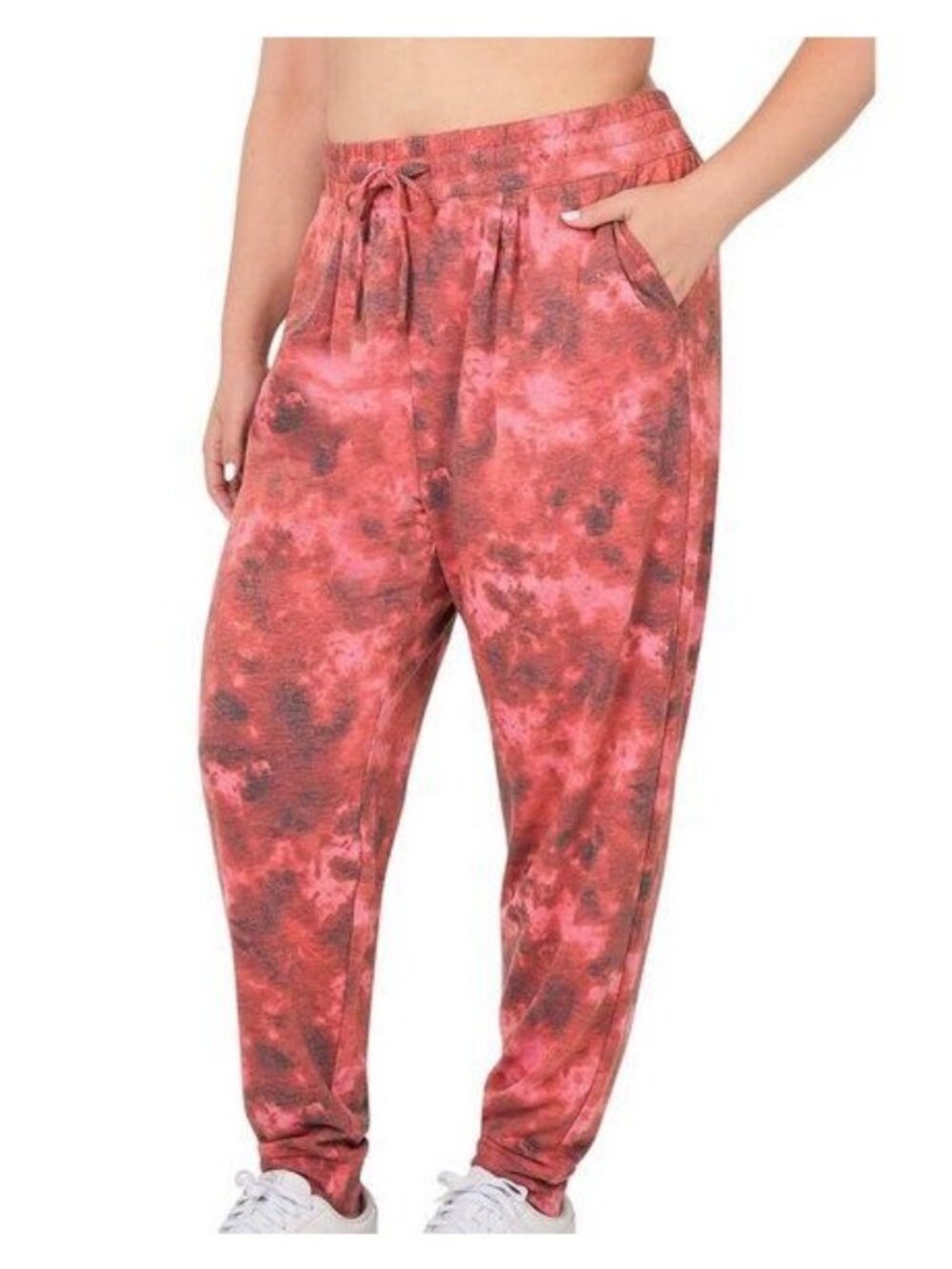 Zenana French Terry Tie Dye Drawstring Jogger 2X (818BPK)